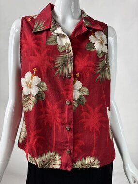 Pacific Legend vintage Hawaiian Red Floral Blouse Size M Made In Hawaii USA